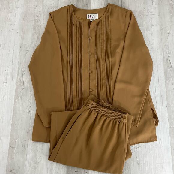 Vintage Long Sleeve Button Shirt and Pant Pintuck 2-Piece Set Medium - Picture 1 of 9